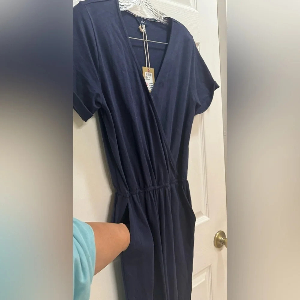 Joules Antonia cotton short sleeve v neck pant jumpsuit Navy Size 2 NWT - Picture 2 of 12